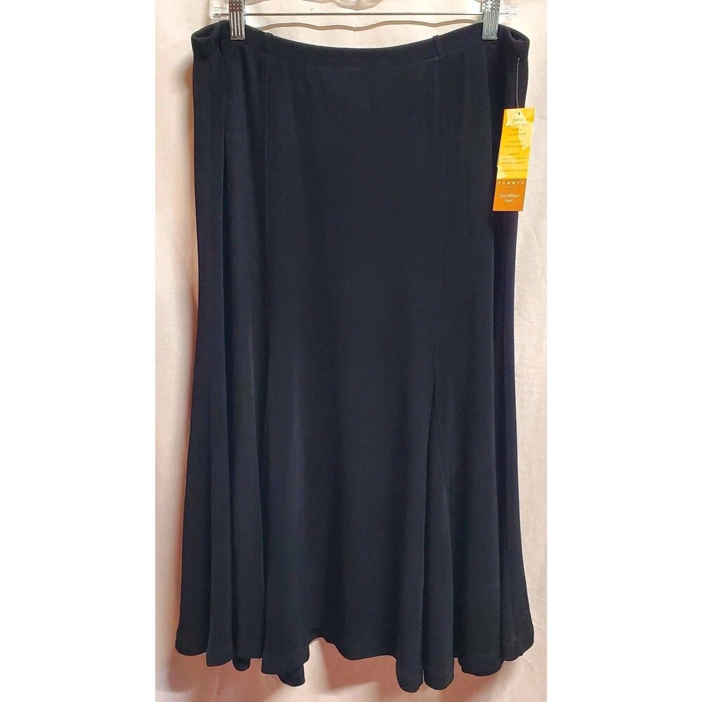 Coldwater Creek Vtg TravAllure Black Knit Stretch A-Line Midi Skirt XL NWT
